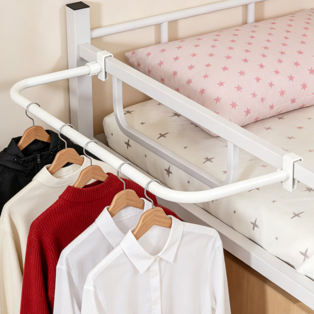 Window-Frame Clamp-On Folding Clothes Drying Rail with Curved Extendable Arm
