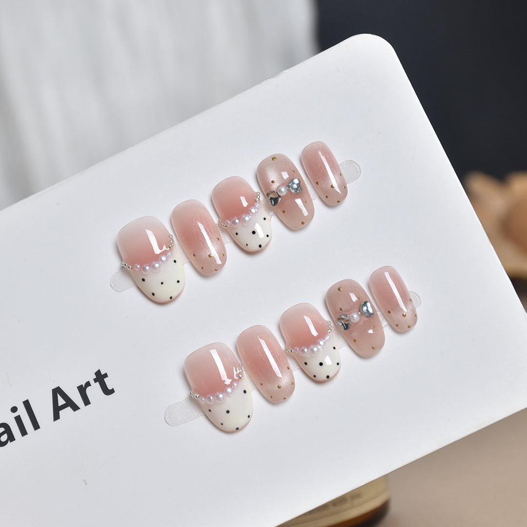 Artistic Pearl-Embellished Press-On Nail Extensions Stornfield
