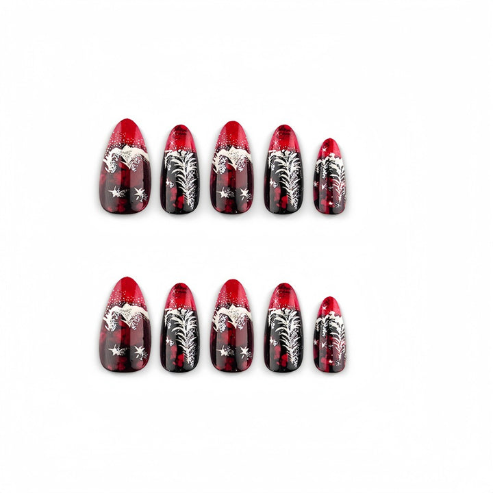Artificial nails in elegant winter design with 3D Christmas tree motifs Stornfield