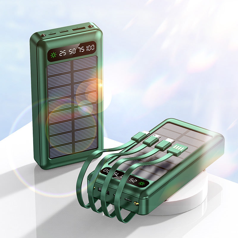 Solar-powered power bank with intelligent power display and multifunctional charging cables Stornfield