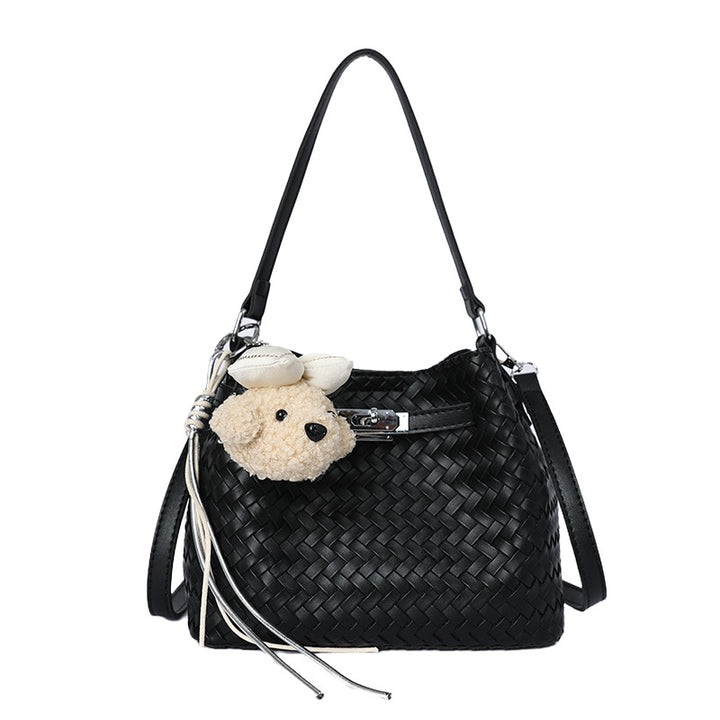 Woven Leather Bucket Tote Bag