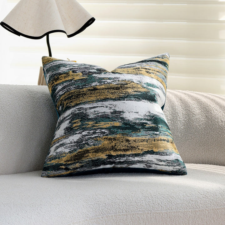 Decorative cushion cover with abstract brushstroke jacquard and concealed zipper Stornfield