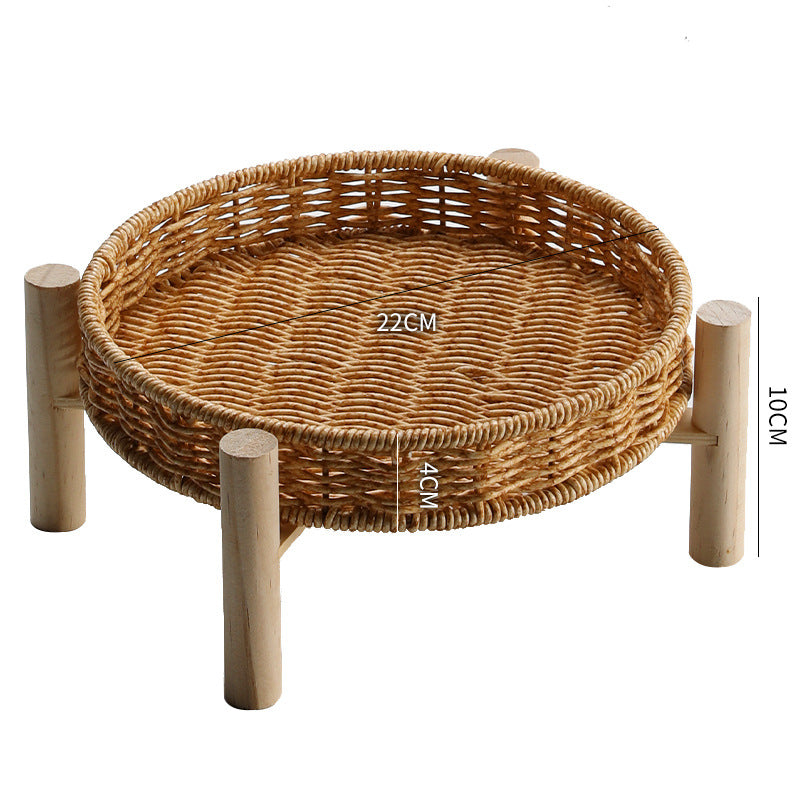 Unisex Round Storage Bowl with Wooden Legs Stornfield