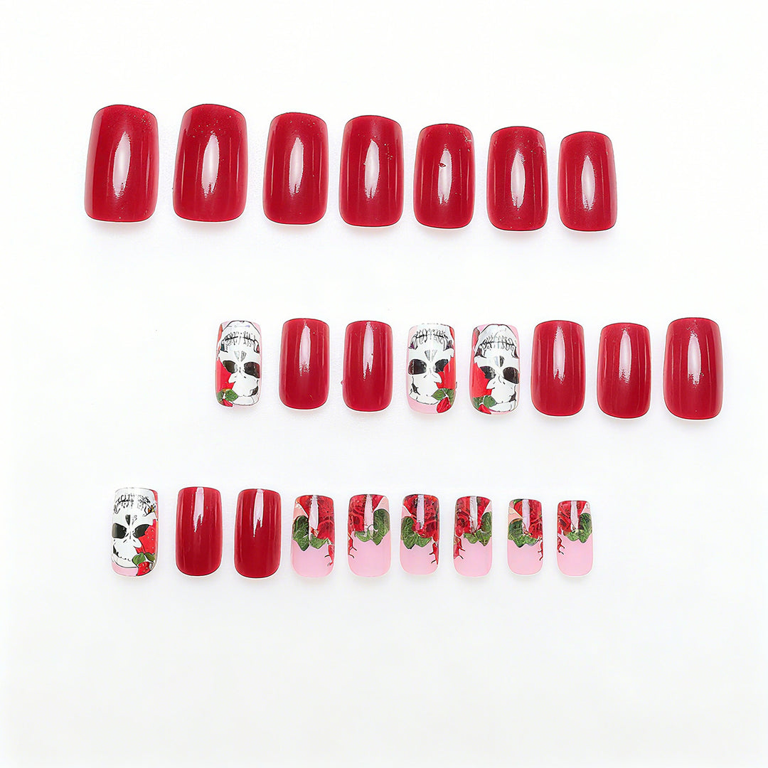 Artistic Nail Tips with Skull and Rose Pattern Stornfield