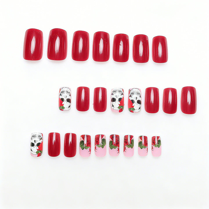 Artistic Nail Tips with Skull and Rose Pattern Stornfield