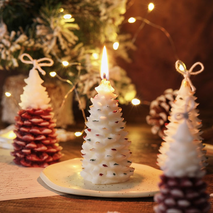 Hand-Poured Mini Christmas Tree Decorative Wax Candle with Hanging Loop and Multicolor Embellishments