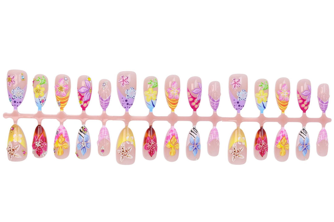 Acrylic nail set with floral 3D decorations Stornfield