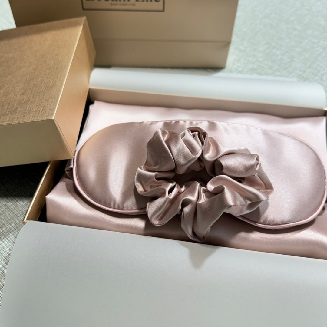 luxurious silk satin sleep mask and hair tie set for sensitive skin