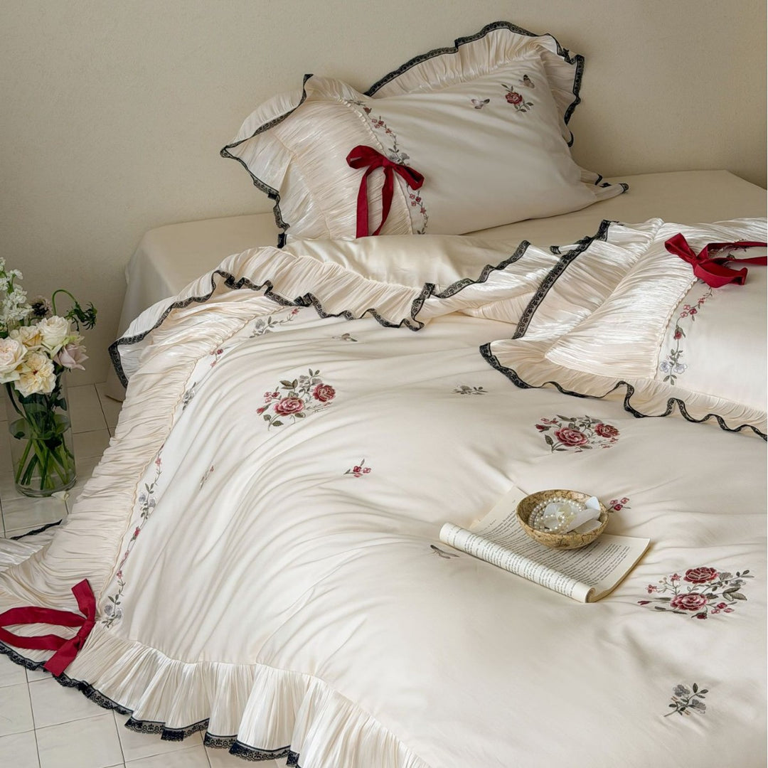 Luxury Embroidered Ruffled Duvet Cover Bedding Set