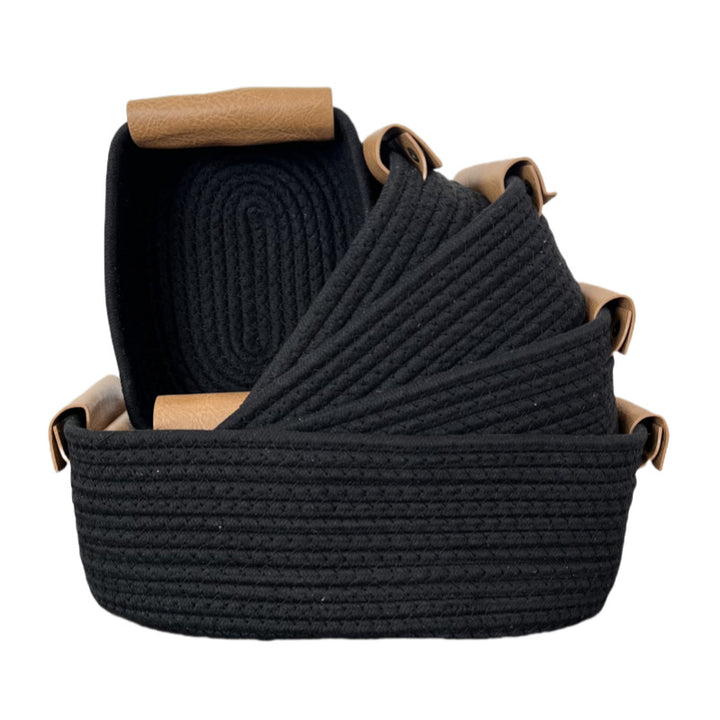 Women Braided Storage Basket with Leather Handles Stornfield