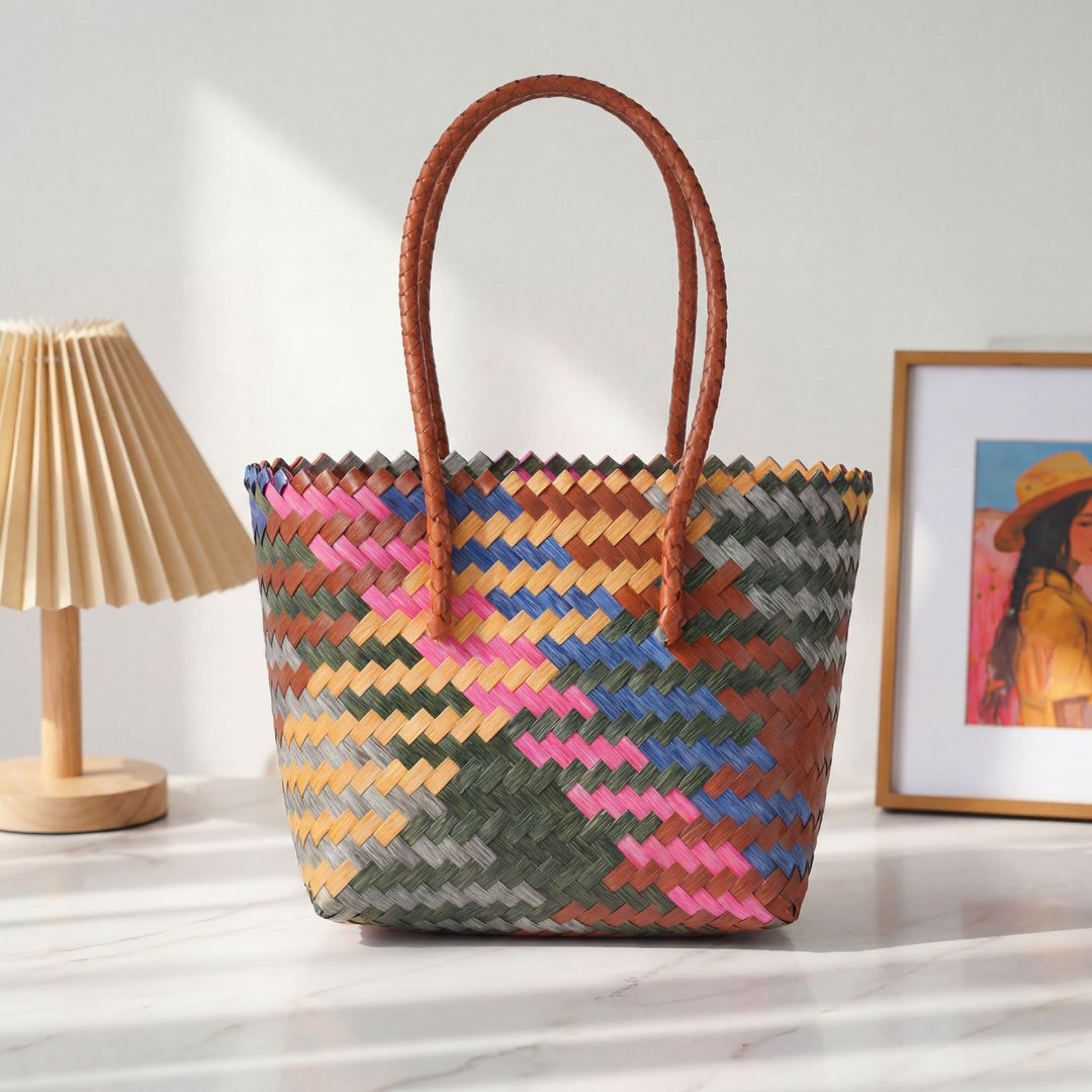 Handwoven tote bag with bamboo handles Stornfield