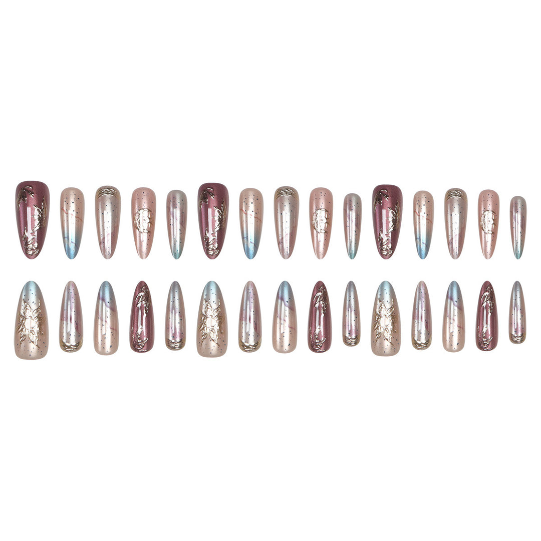 Elegant Stiletto Press-On Nail Set with Metallic Accents Stornfield