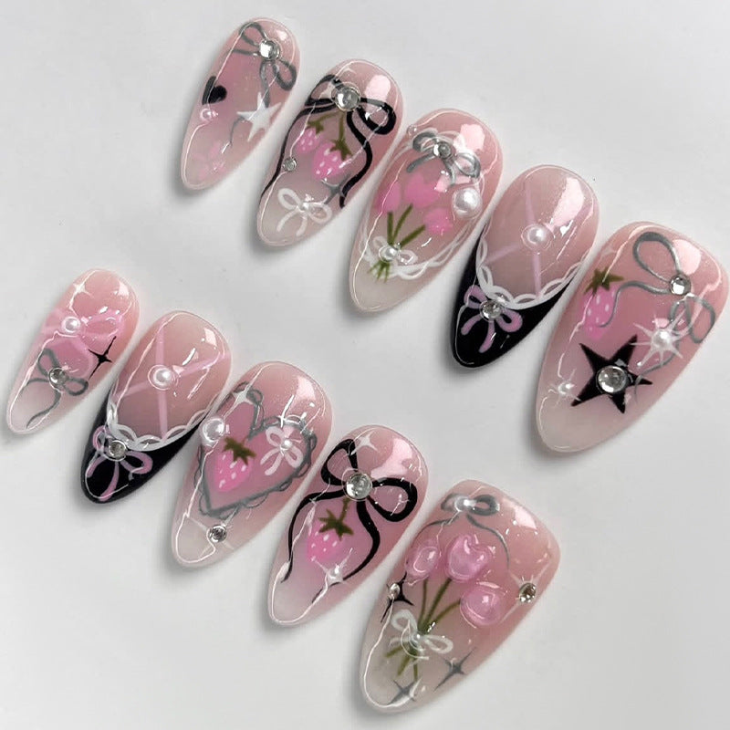 Decorative Press-On Nail Art Set with Bow and Star Designs Stornfield