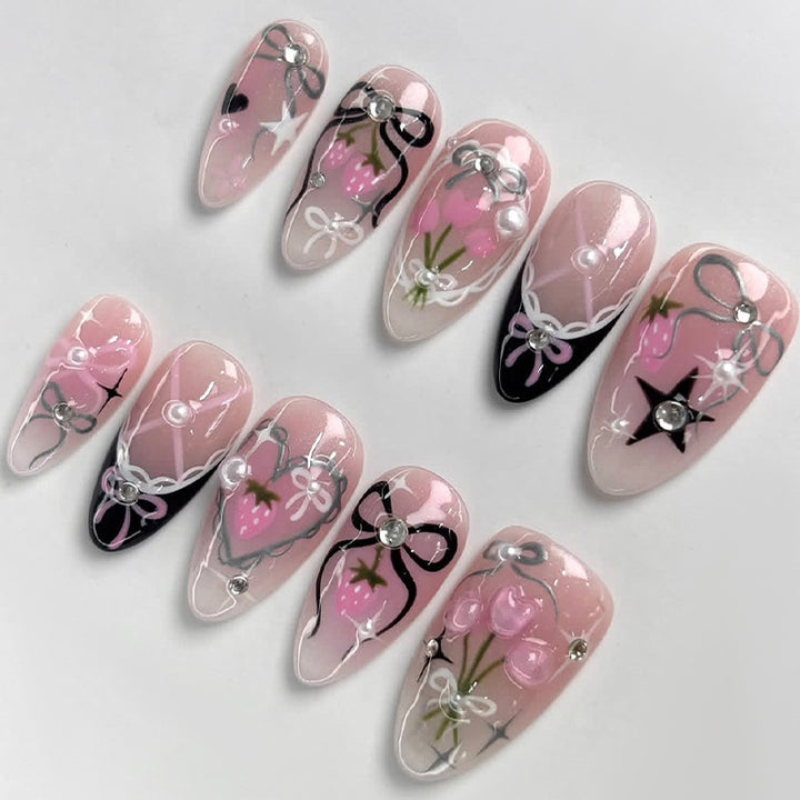 Decorative Press-On Nail Art Set with Bow and Star Designs Stornfield