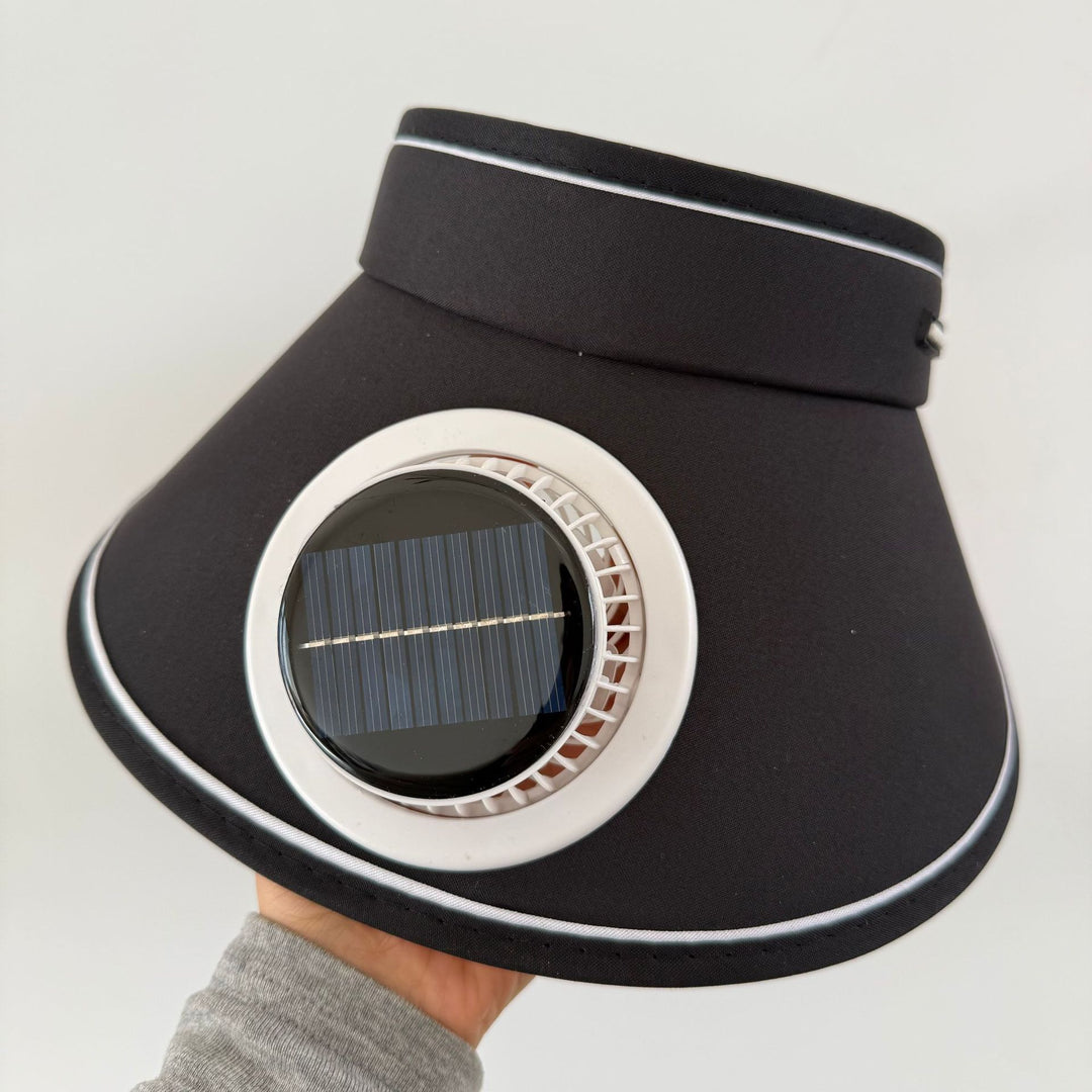 Lightweight foldable sunshade with integrated solar module and quiet fan Stornfield
