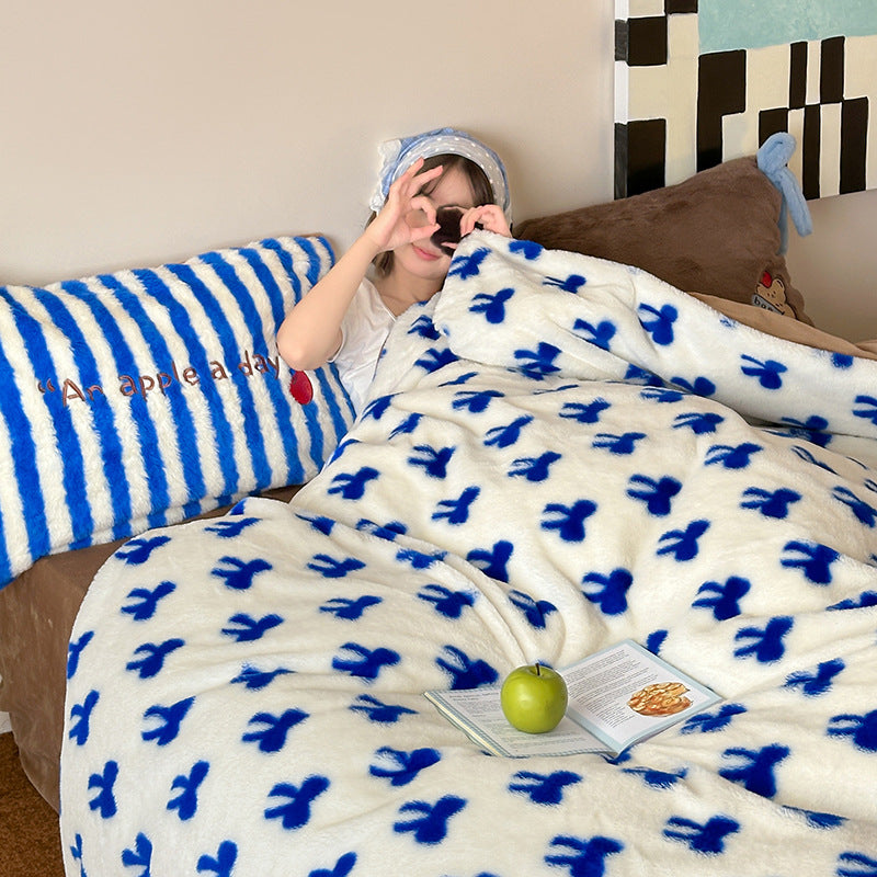Plush Microfleece Reversible Duvet Cover Set with Pom-Pom Corners and Bow Print
