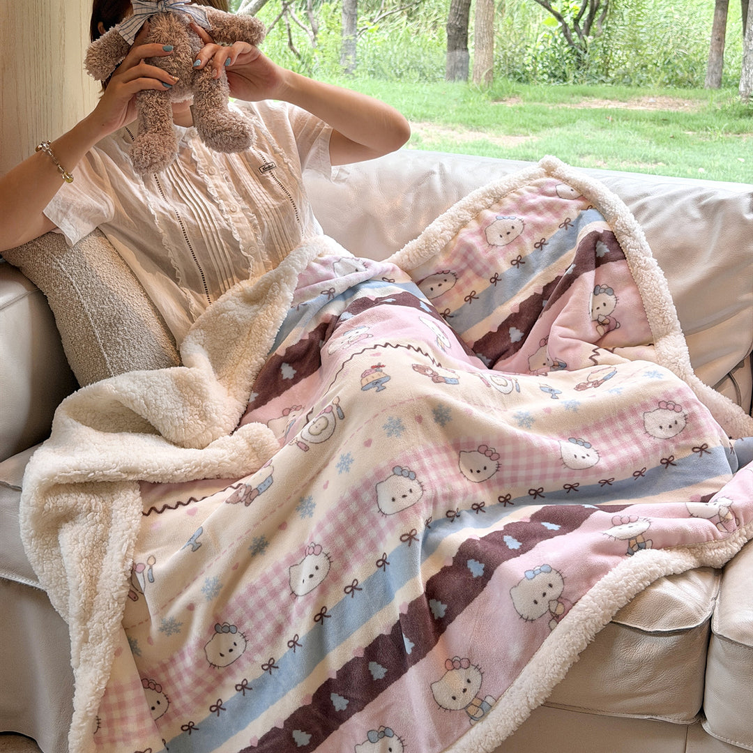 Plush Sherpa-Lined Teddy Print Reversible Throw Blanket