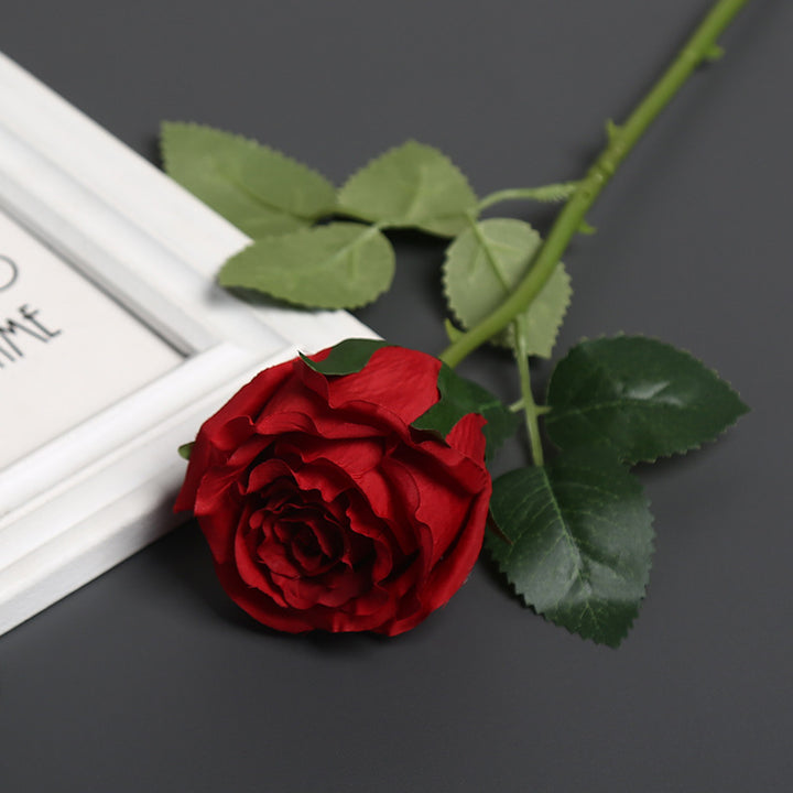 Realistic Silk Rose with Greenery