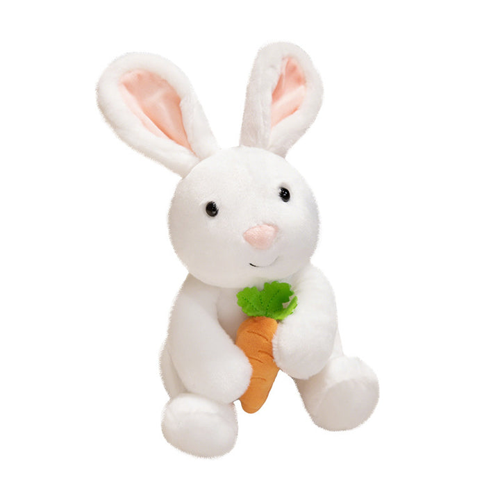 Plush Floral-Lined Ear Bunny Stuffed Toy with Embroidered Face and Curly Faux Fur Stornfield