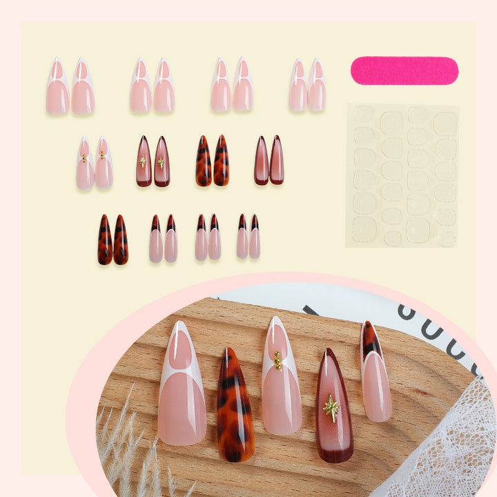Artistic Press-On Nail Set with Unique Tortoiseshell and Subtle Floral Designs Stornfield