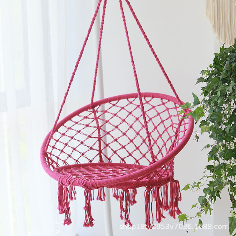Macrame hanging swing chair boho woven fringe indoor outdoor hammock seat Stornfield
