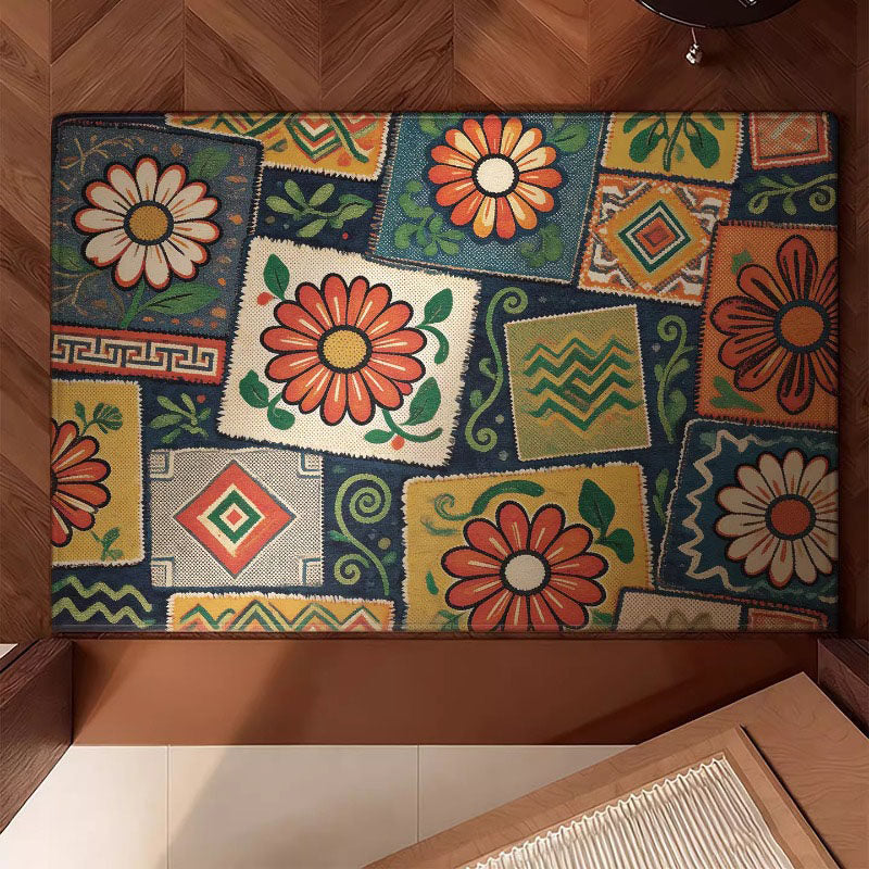 Floral Tile Print Area Rug