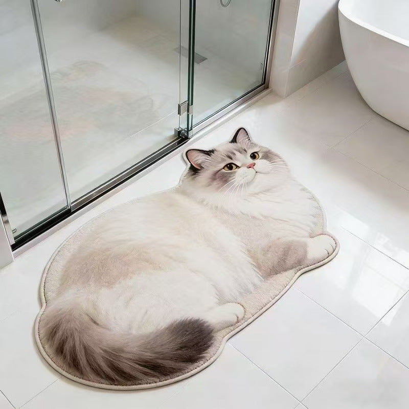 Cat-Shaped Plush Bath Mat