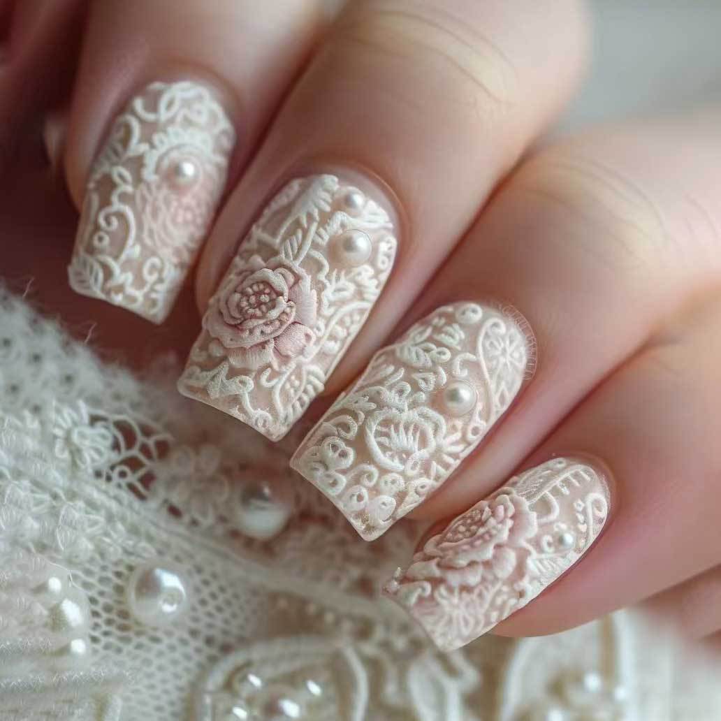 Intricate Floral Lace Nail Art