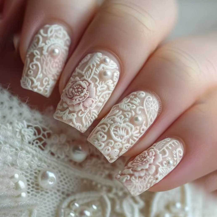 Intricate Floral Lace Nail Art