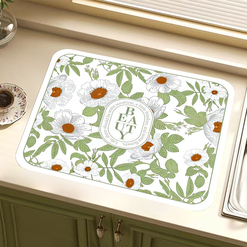 Vintage Floral Design Kitchen Mat