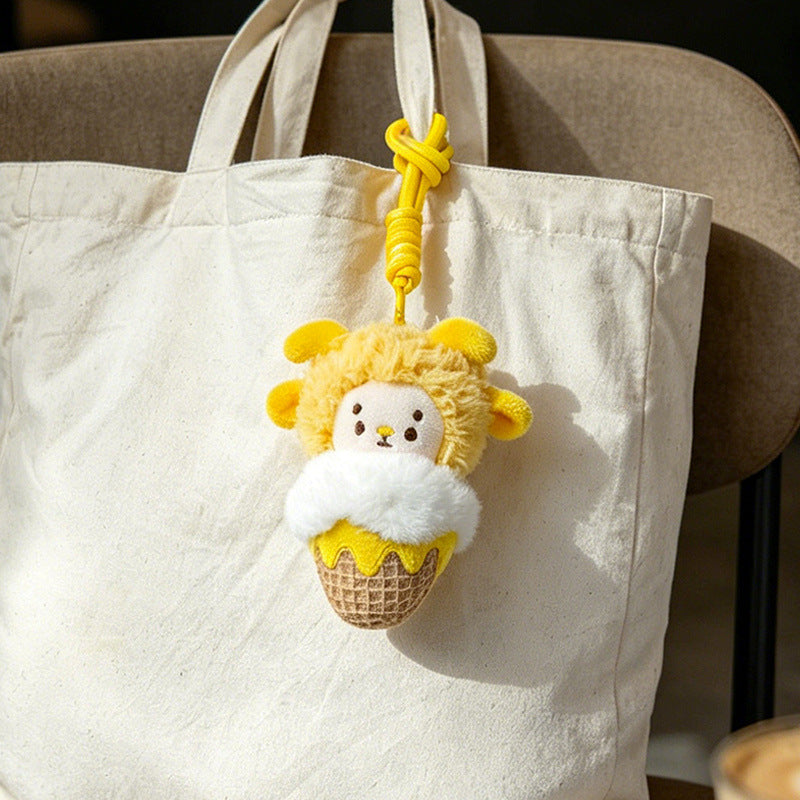 Plush Lion Ice Cream Bag Charm with Knotted Rope Strap Stornfield