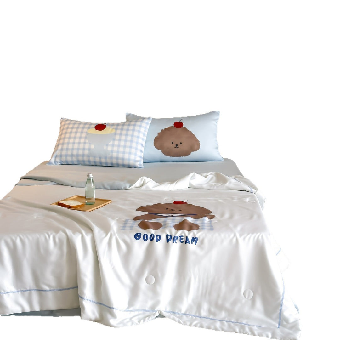 Children's bedding set with cute dog print, satin-like cotton blend & reversible pillowcase