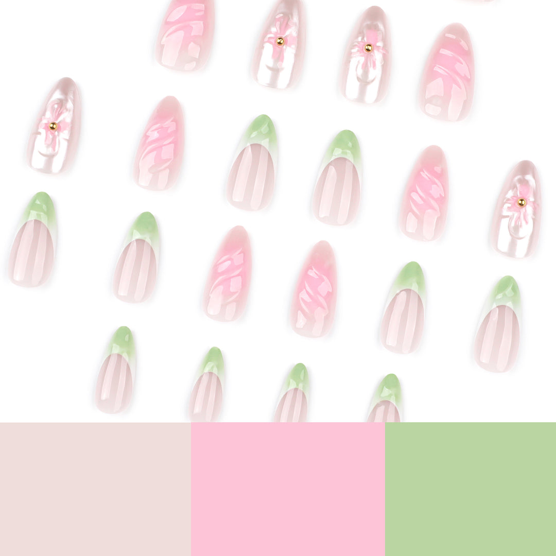 Artful Nail Extensions with Floral Design and Glamorous Accents Stornfield