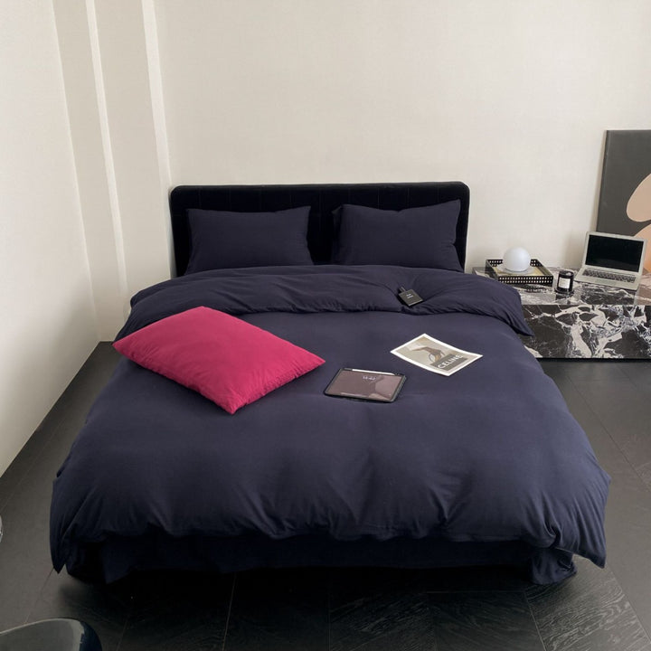 Washed Cotton Duvet Cover Set with Breathable Percale Weave, Deep Corner Ties & Envelope Pillowcases