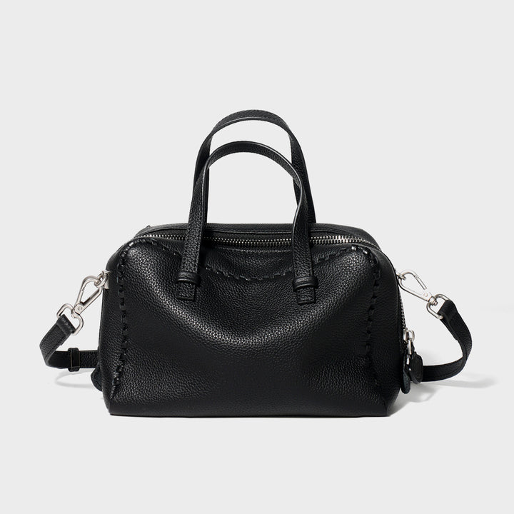 Pebbled Leather Doctor-Style Satchel with Whipstitch Trim & Detachable Crossbody Strap