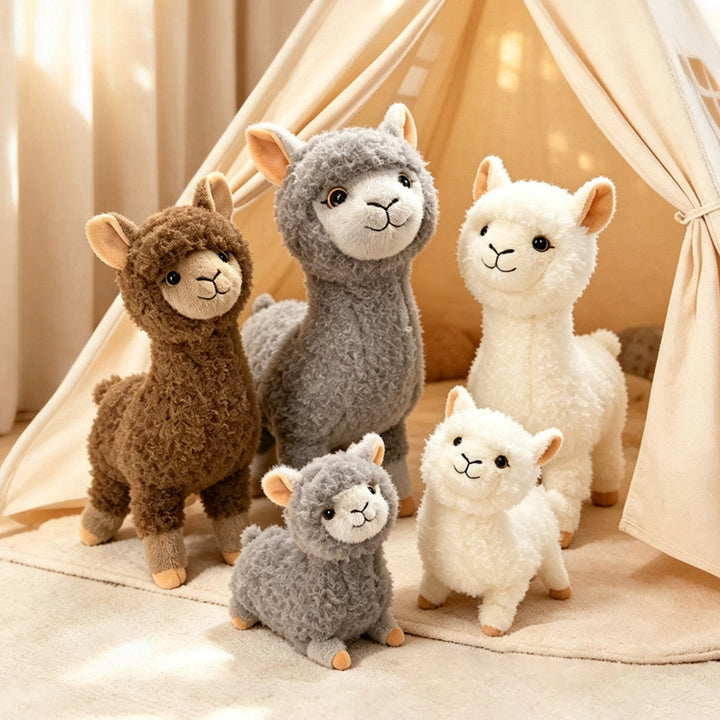 Standing Curly-Fur Alpaca Plush Cuddle Companion with Embroidered Face Stornfield