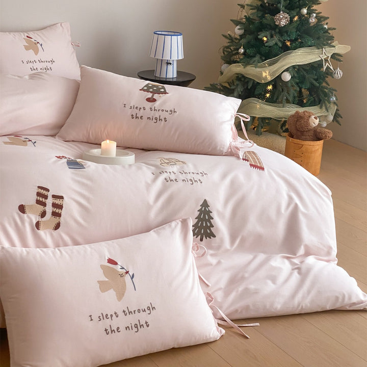 Printed Cotton Sateen Duvet Cover Set with Playful Sleep Motifs
