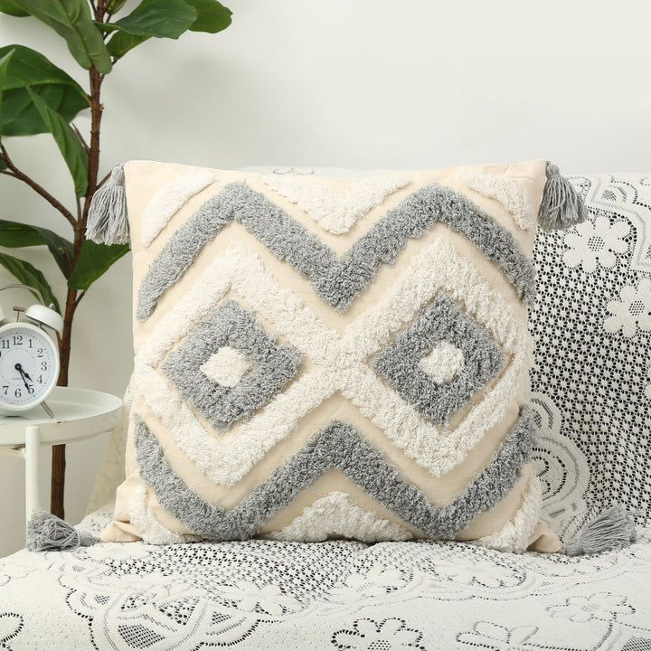 Textured Tassel Chevron Throw Pillow Cover with Tufted Chenille Stripes