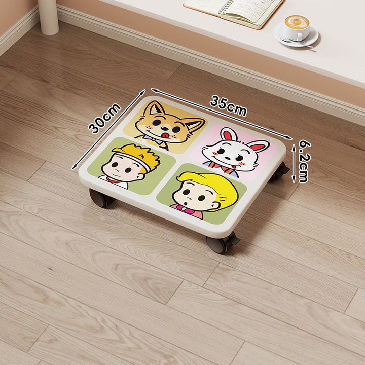 Low-Profile Wheeled Under-Bed Storage Tray with Cartoon Non-Slip Top