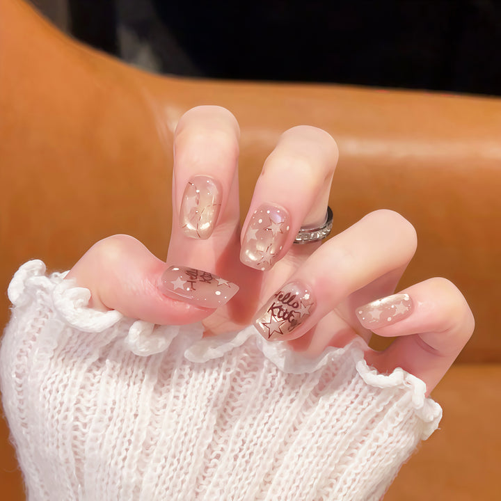 Decorative Press-On Nail Art Set with Star Design
