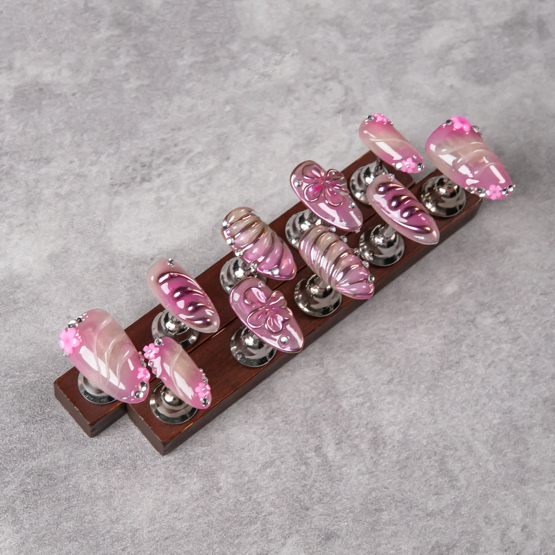 Artistic Press-On Nail Set with Jewel Accents