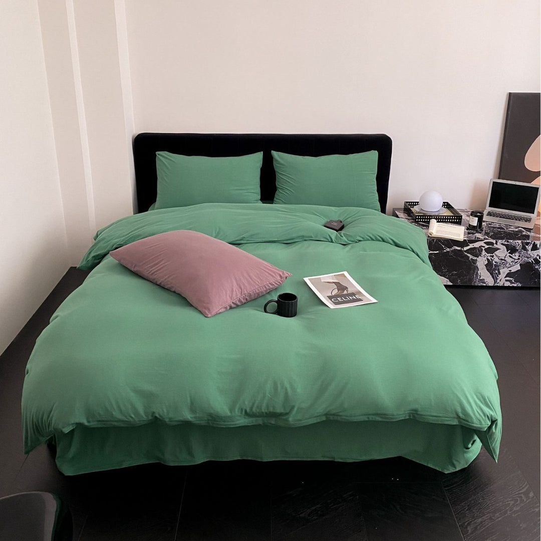 Washed Cotton Duvet Cover Set with Breathable Percale Weave, Deep Corner Ties & Envelope Pillowcases