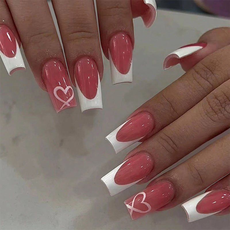 Decorative Press-On Nail Set with Heart Accents Stornfield