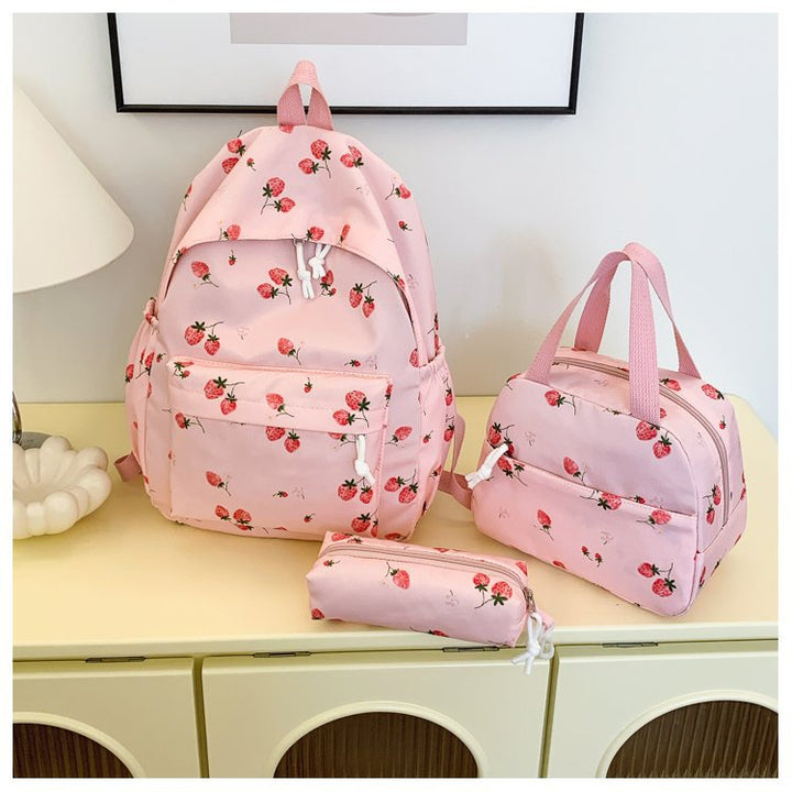 Backpack set with cheerful strawberry pattern and practical compartments Stornfield