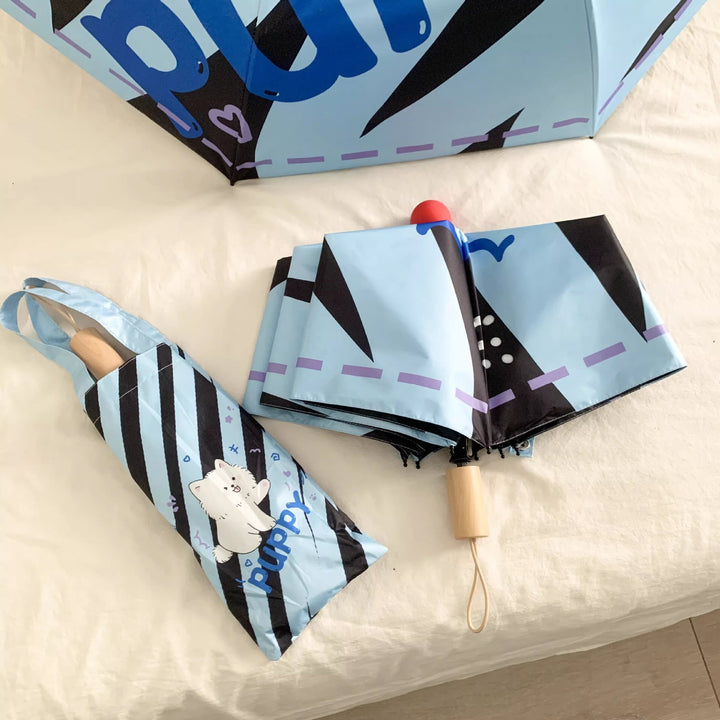 Ladies elegant folding umbrella with ergonomic wooden handle and protective carrying case Stornfield