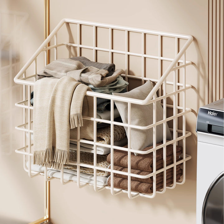 Space-Saving Wall-Mounted Grid Storage Basket for Towels and Linens