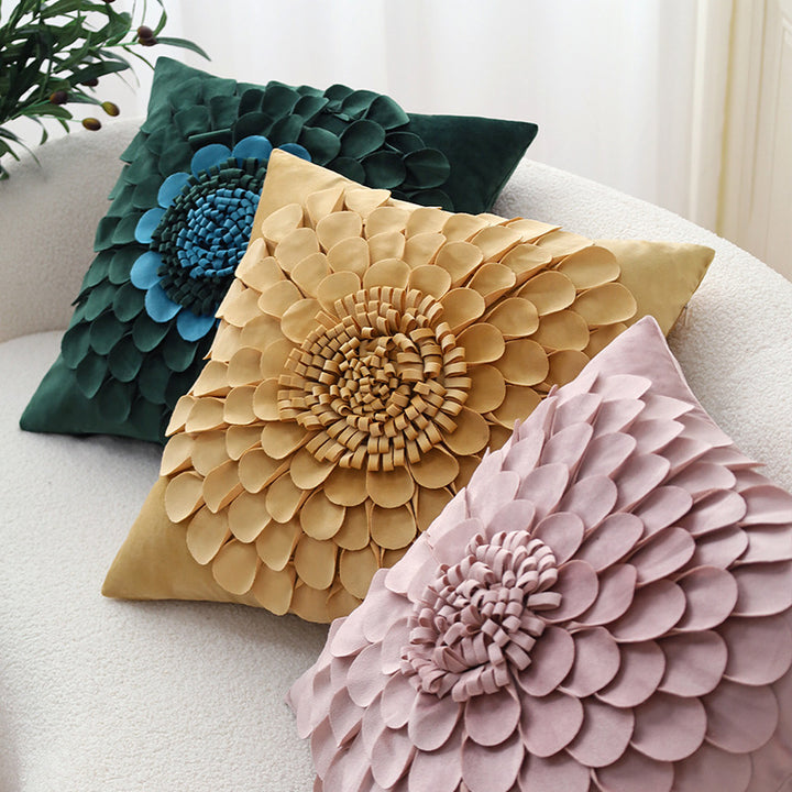 Square decorative cushion cover with 3D flower appliqué made of cotton-linen blend Stornfield
