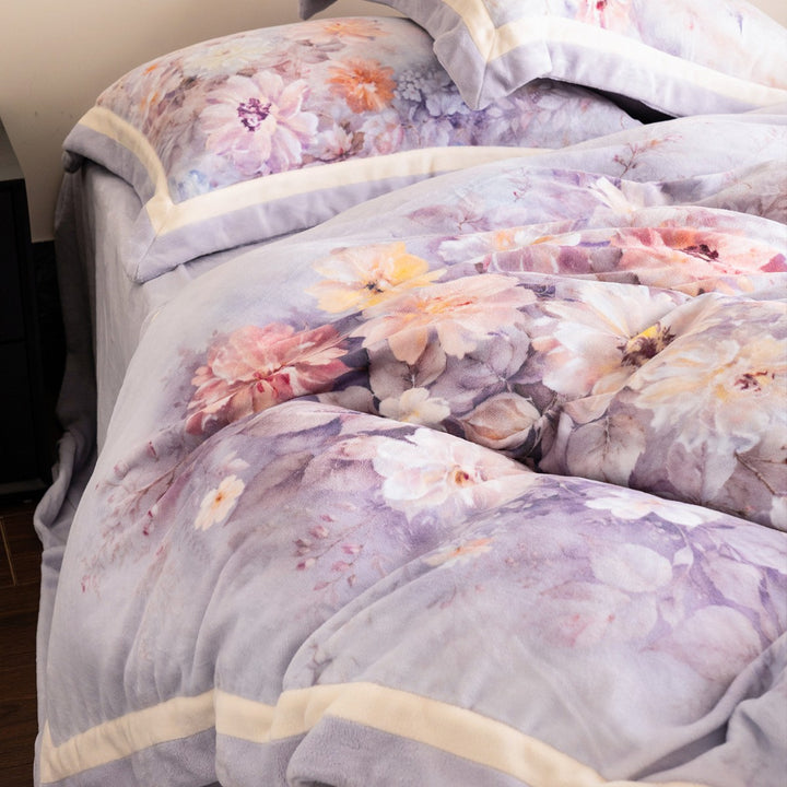 Floral Watercolor Plush Microfiber Duvet Cover Set with Reversible Back and Pillow Shams