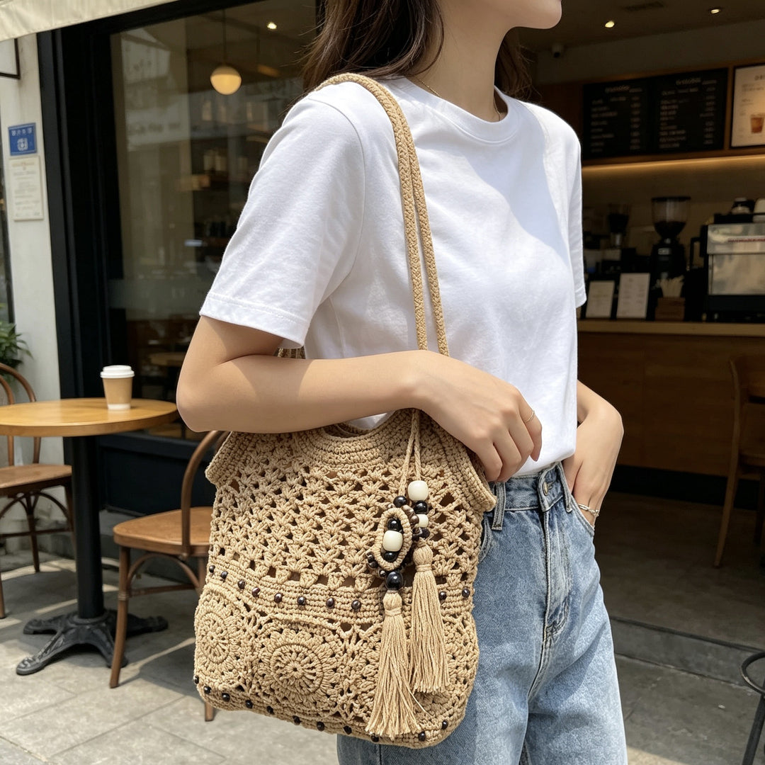 Fashionable Macramé Bag with Detailed Bead Decoration Stornfield