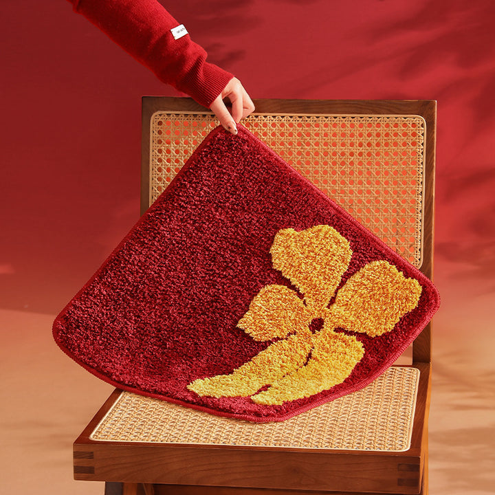 Square soft bath mat rug with three-dimensional pom-pom structure and non-slip backing